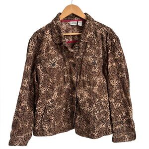 Chico’s Leopard Print Jacket Cotton Button Front Lightweight Jacket